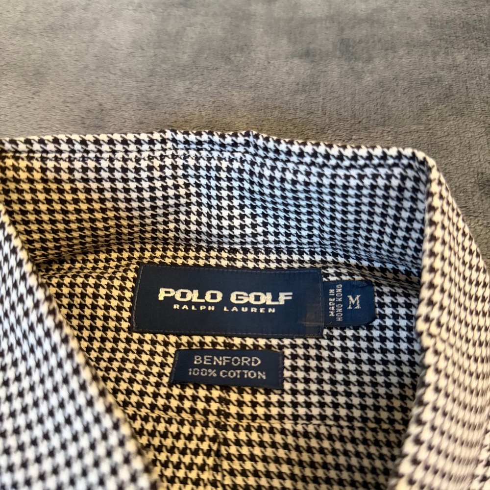 Polo Golf Ralph Lauren Benford Shirt Mens Medium Black White Houndstooth Vintage - Picture 2 of 11